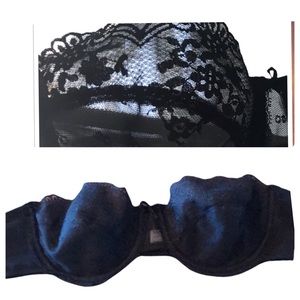 Vintage bra black lace Vanity Fair 36A strapless